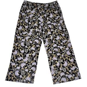 Garnet Hill Womens Corduroy Black Purple Yellow Cotton Flower Pants Size 14 Plus